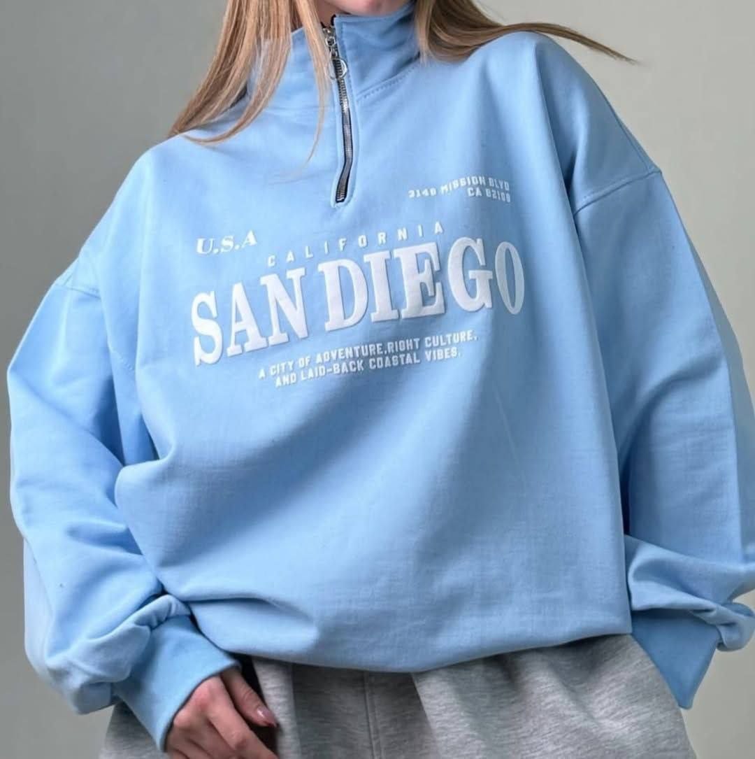 دورس نیمزیپ اسپرت با چاپ San Diego و جنس دورس داخل کرکی با یقه زیپدار